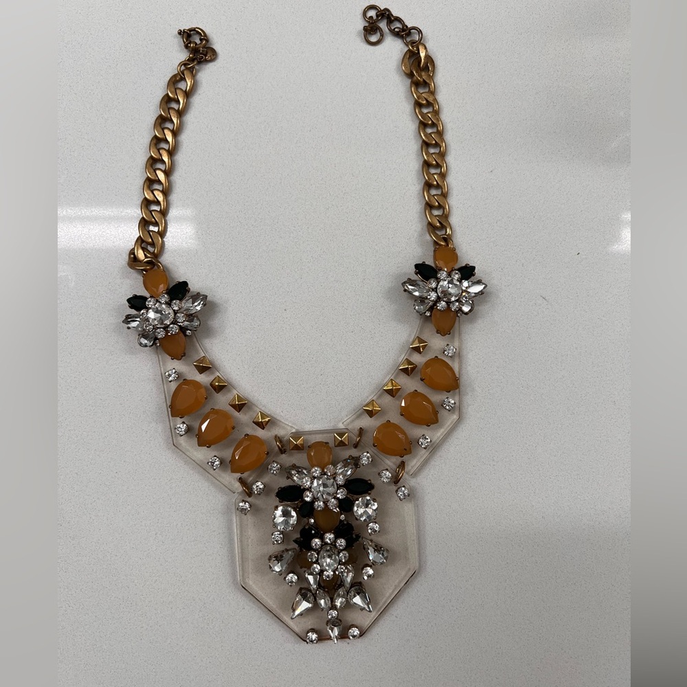 Jcrew lucite and rhinestone big bib necklace